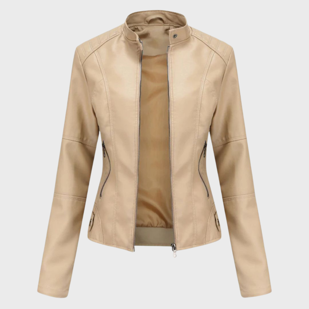 Māra Leather Jacket – sieviešu klasiskā ādas jaka ar elegantu piegriezumu