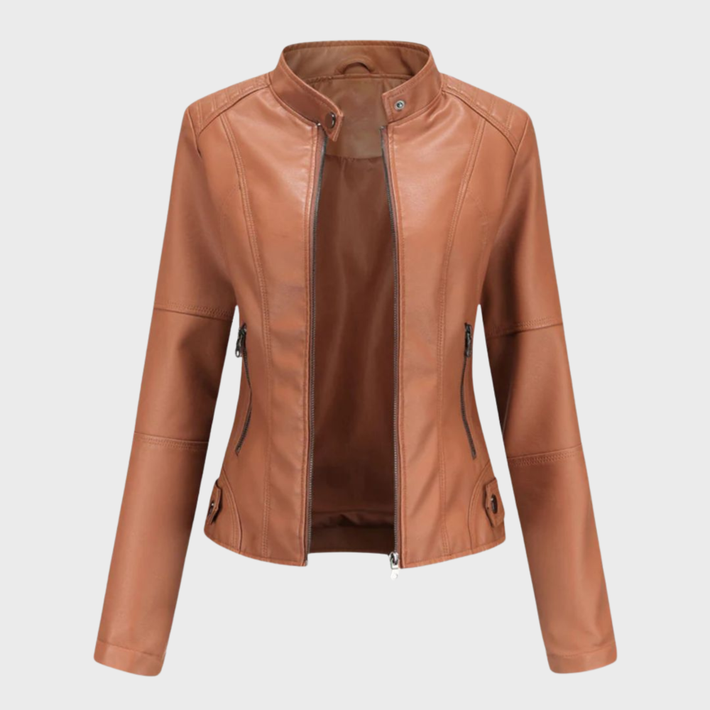 Māra Leather Jacket – sieviešu klasiskā ādas jaka ar elegantu piegriezumu