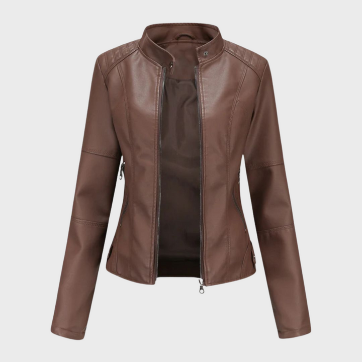 Māra Leather Jacket – sieviešu klasiskā ādas jaka ar elegantu piegriezumu