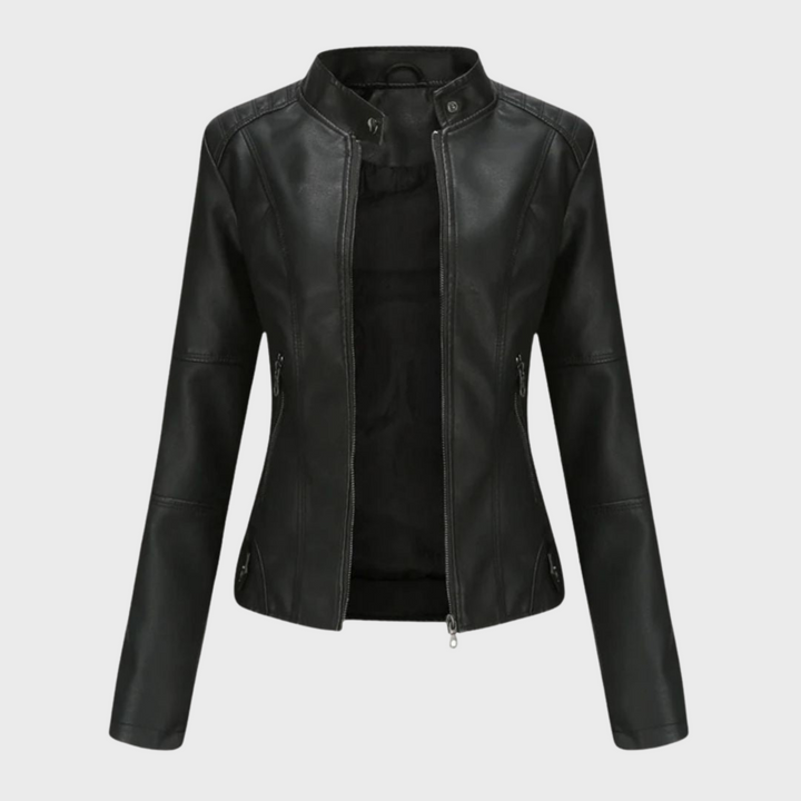 Māra Leather Jacket – sieviešu klasiskā ādas jaka ar elegantu piegriezumu