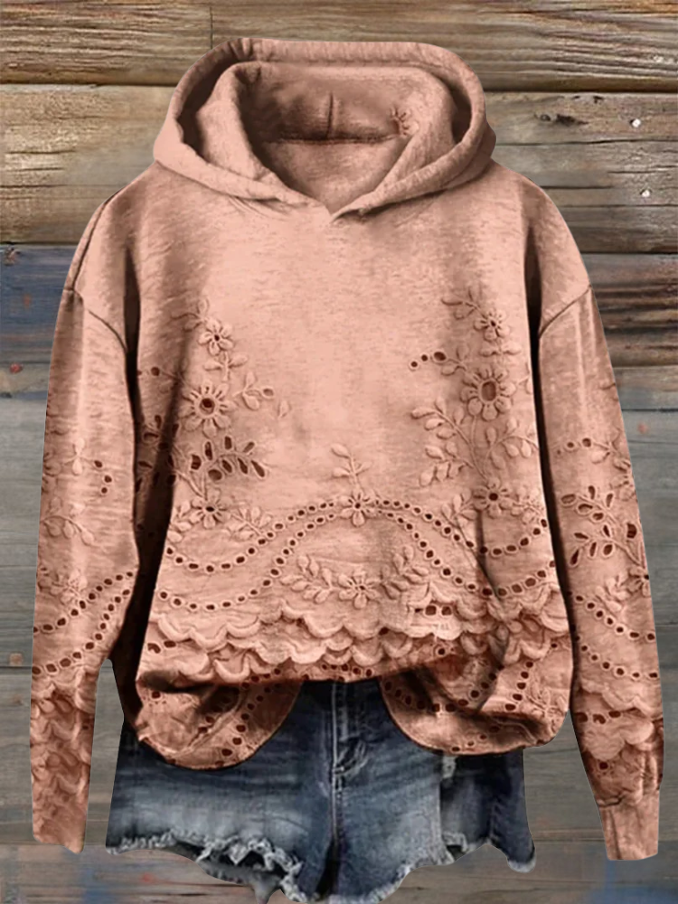 Dārta Floral Hoodie – sieviešu kapuces džemperis ar izsmalcinātu ziedu izšuvumu