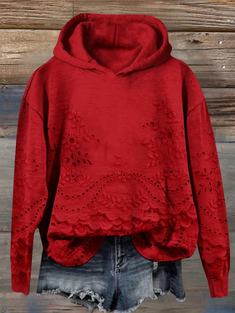 Dārta Floral Hoodie – sieviešu kapuces džemperis ar izsmalcinātu ziedu izšuvumu