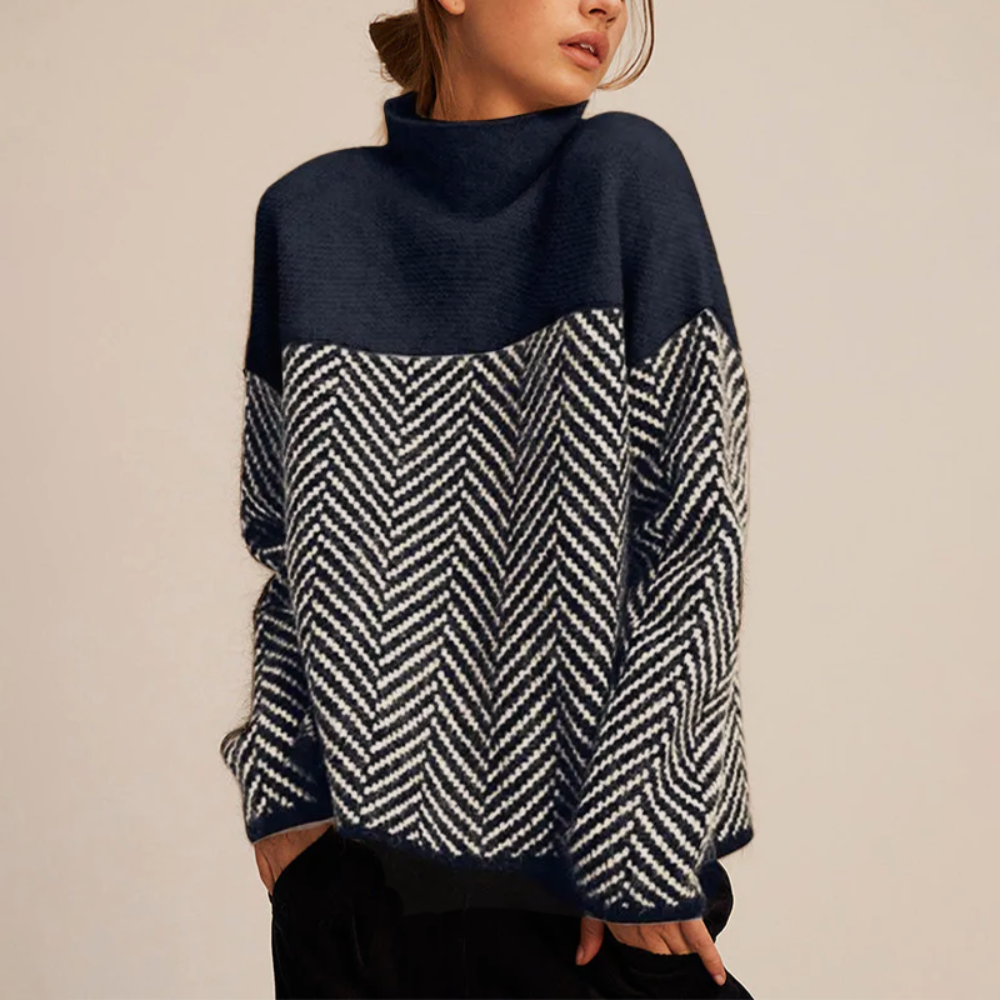 Alvīne Knit – premium augstās apkakles džemperis ar izsmalcinātu faktūru